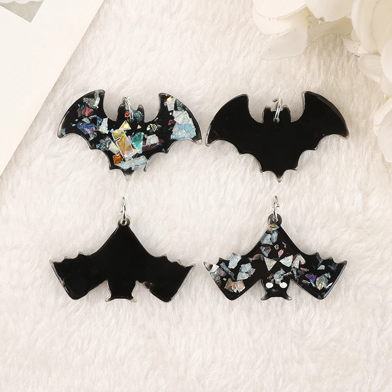 8Pcs Halloween Charms resina ciondolo pipistrello nero per portachiavi collana gioielli fai da te