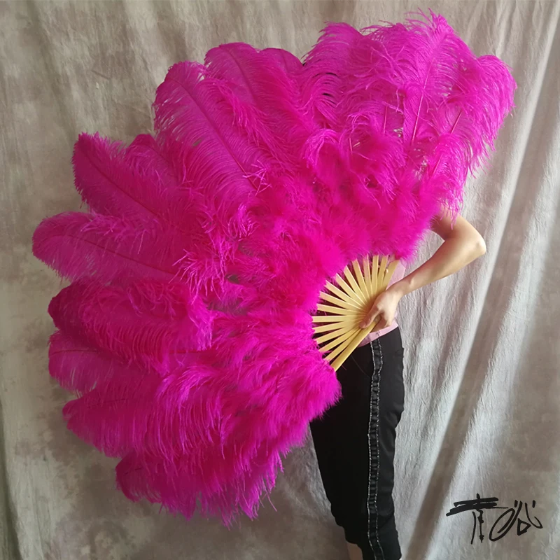 

13Bone Real Ostrich Feather Fan 90CM 130CM Stage Performance Hand Held Folding Fan Wedding Party Celebration Carnival Show Props