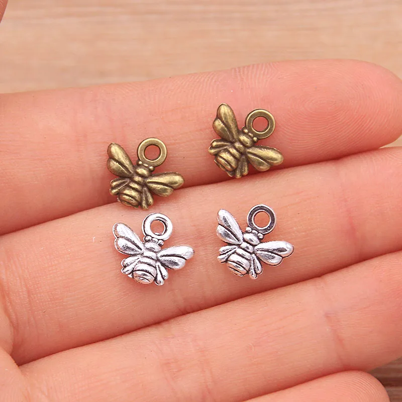 100PCS 9*10mm Metal Alloy 2021 New Product Two Color Small Honeybee Charms Animal Pendant For Jewelry Making DIY Handmade Craft