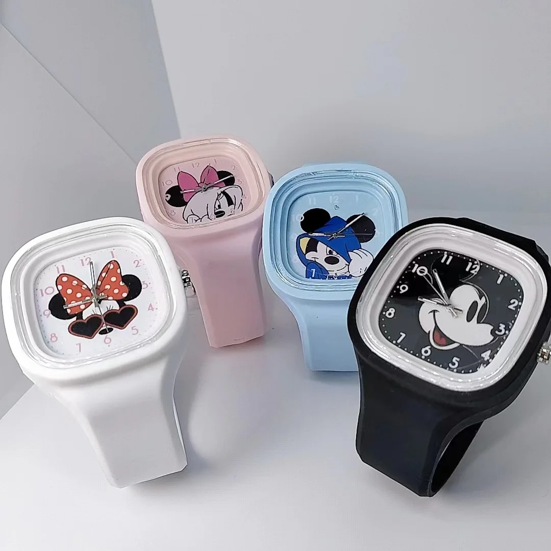 Cartoon Disney Mickey Mouse Women Watch Cute Anime Lilo and Stitch Minnie Mouse Square Silicone Watch for Children Birthday Gift