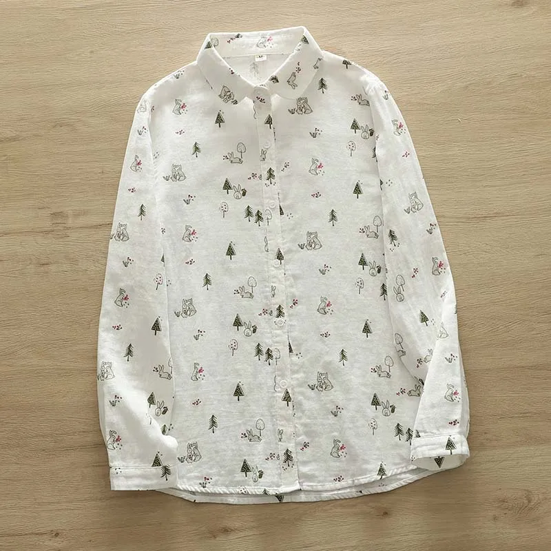 Cotton Shirt for Women All-Match Bottom Tops Long Sleeve Single Breasted Turn-Down Collar Female Blouse New Autumn Winter S005