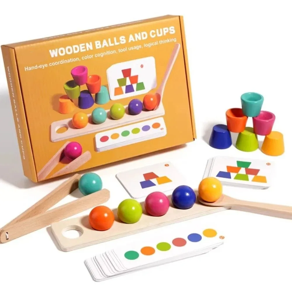 Creative Montessori Color-matching Ball Toys Clip Spoon Wooden Color Matching Game Stacking Cup Geometric Shape