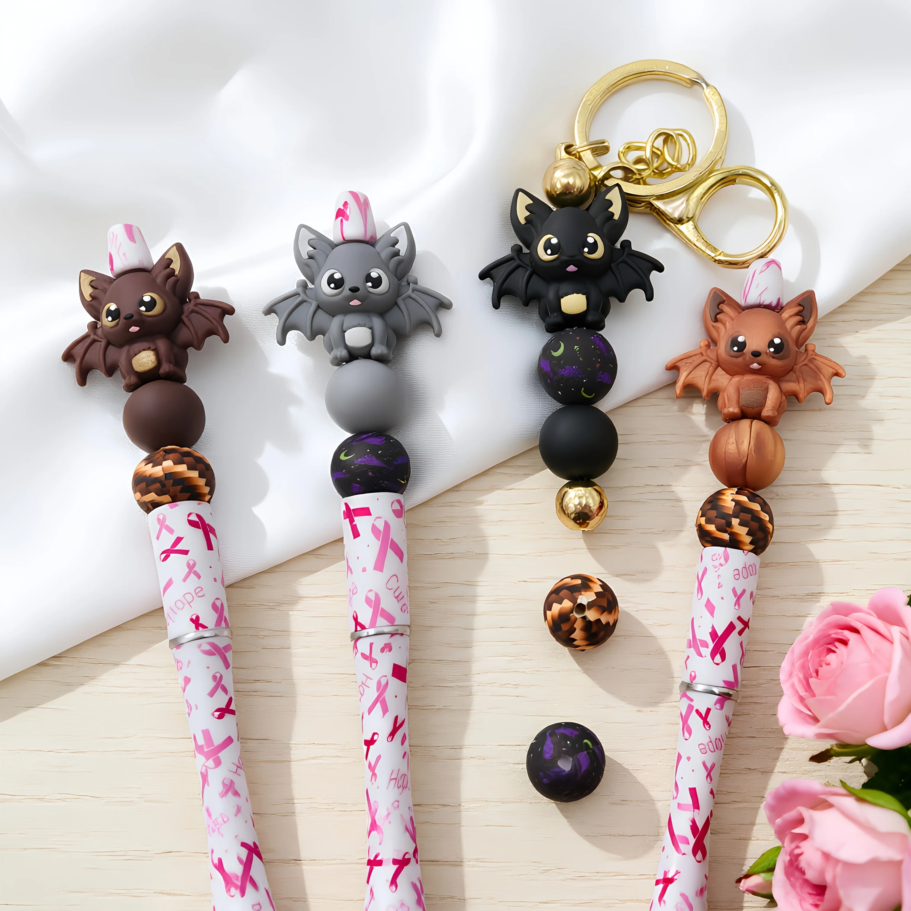 32/34-teiliges Silikonperlen-Set mit Fledermaus-Motiv für DIY-Perlenketten, Armbänder, Stifte, Schmuck, Anhänger usw. Geburtstagsgeschenk für die Feiertage – Detail 2