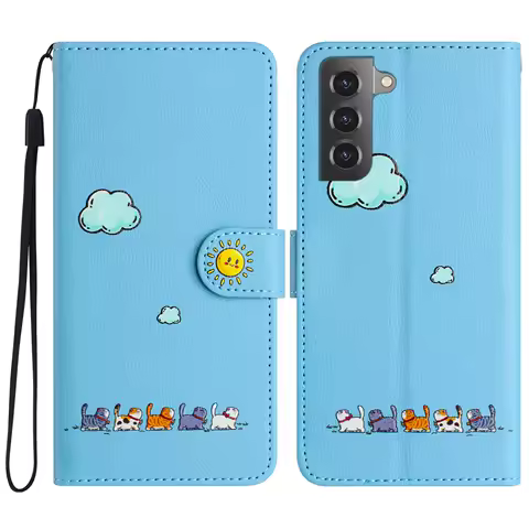 For Samsung Galaxy S21 / S21 FE / S21 Plus Cover Cartoon Cat Style Softshell Flip Leather Case