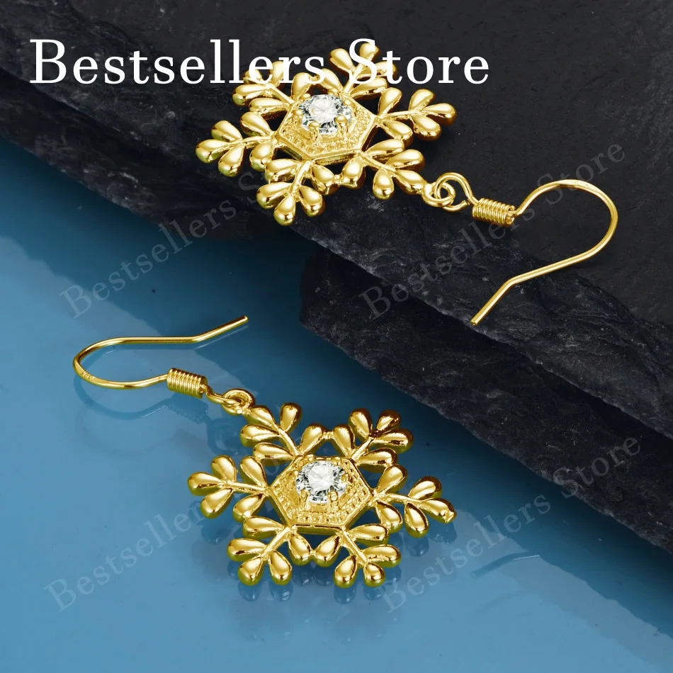 Luxury 18K Gold-Plated Snowflake Zircon Earrings – Fashionable Women's Jewelry for Weddings and Parties