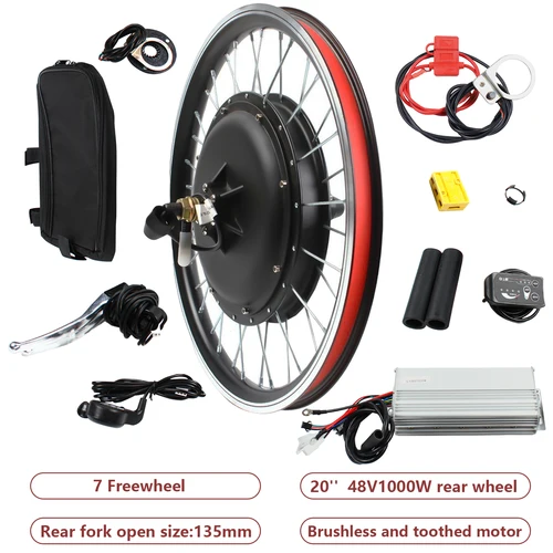 20 インチ電動自転車後輪変換キット 48V 1000W、LED ディスプレイとブラシレス コントローラー付き電動自転車変換キット