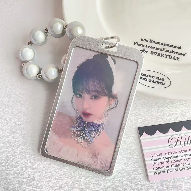 Silver Gray Photocard Display Holder Keychain Photo Card Holder Card Protective Sleeves Transparent Card Holder Pendant Gifts