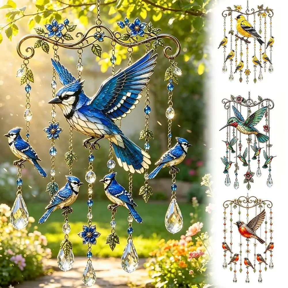 Crystal Wind Chime Hummingbird Wind Chime Crystal Pendants Hummingbird Bird Wind Chime Colorful Metal Suncatcher Wind Chime - view 5