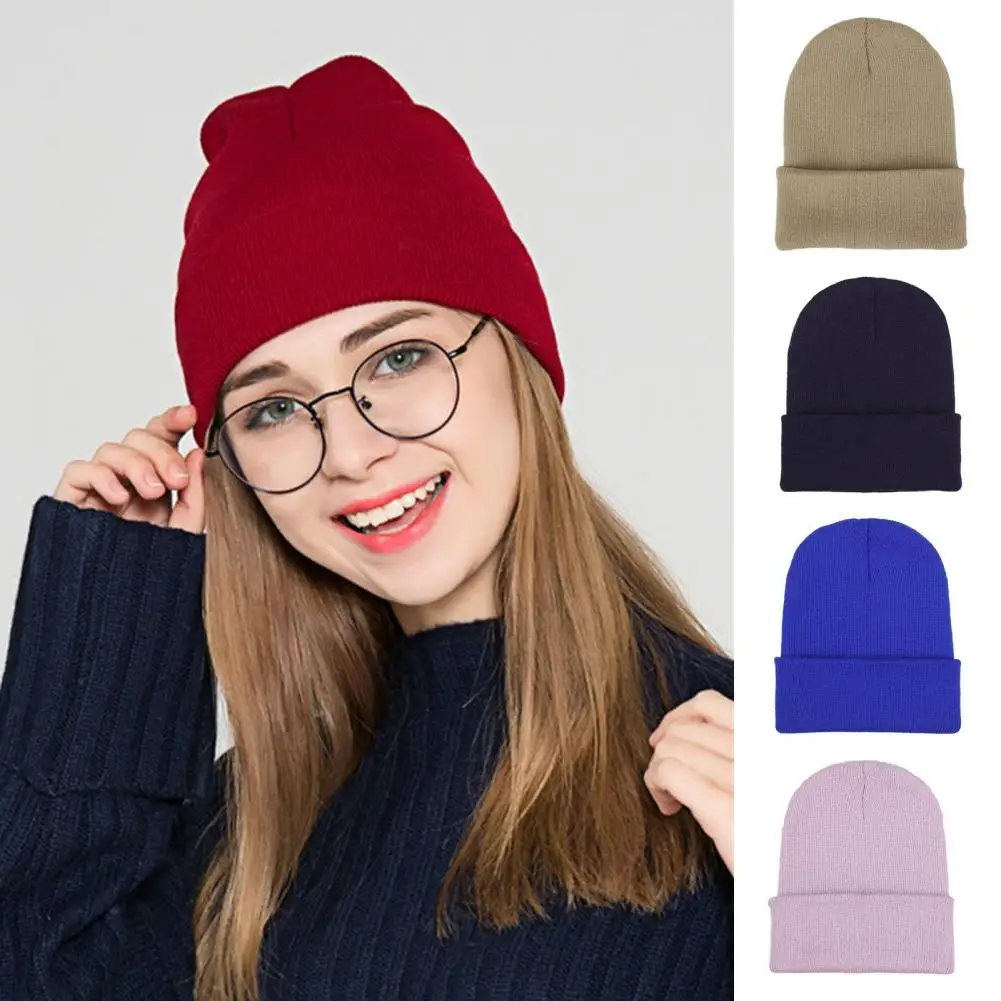 

Winter Hat Unisex Stretchy Knitted Hat Warm Soft Ear Protection High Elasticity Regular Fit Winter Fall Beanie Women Men Cap