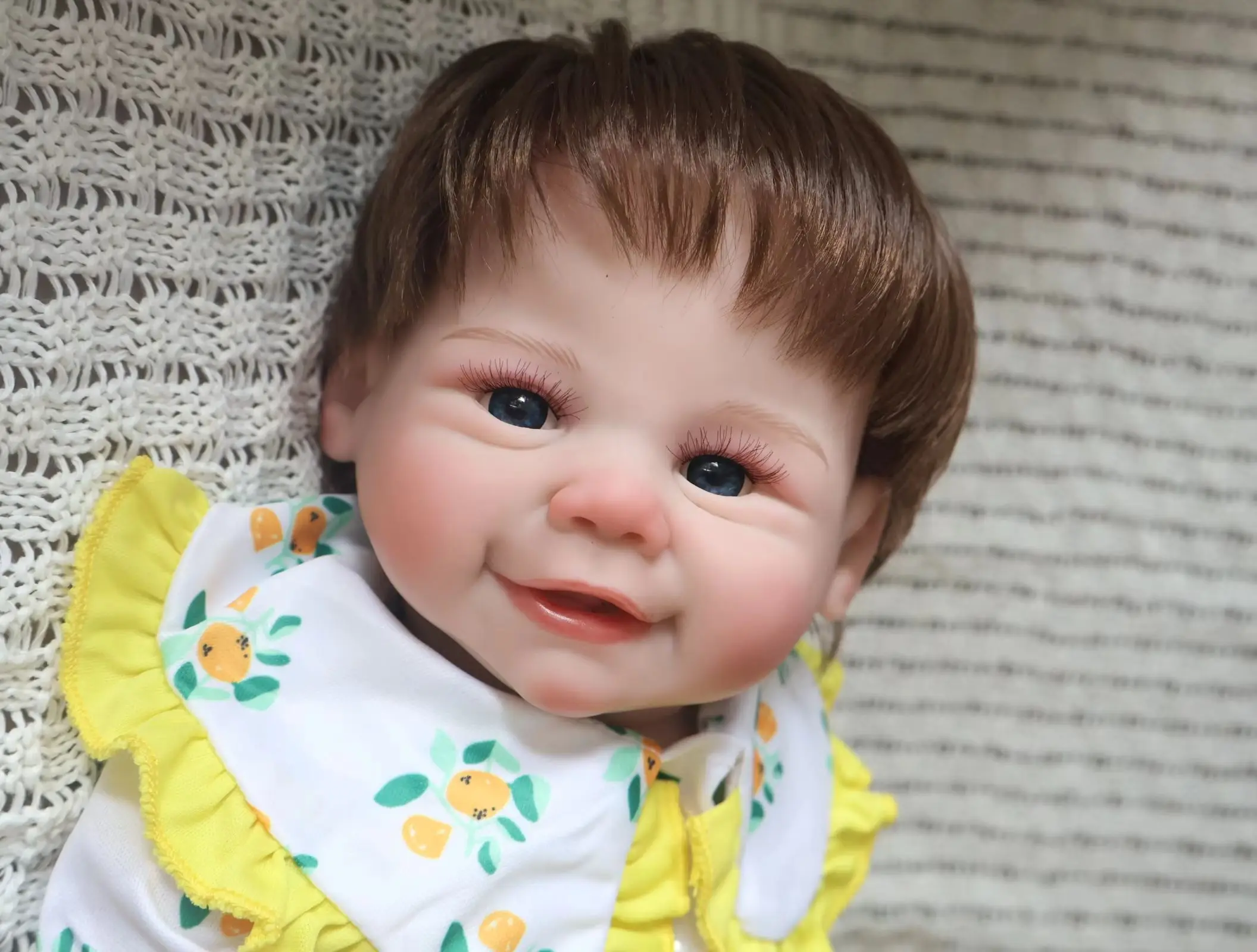 Cute 46cm Full Body Soft Vinyl Doll Painted Reincarnation Doll, Paired With Rooted Hair as a Gift Art Collection