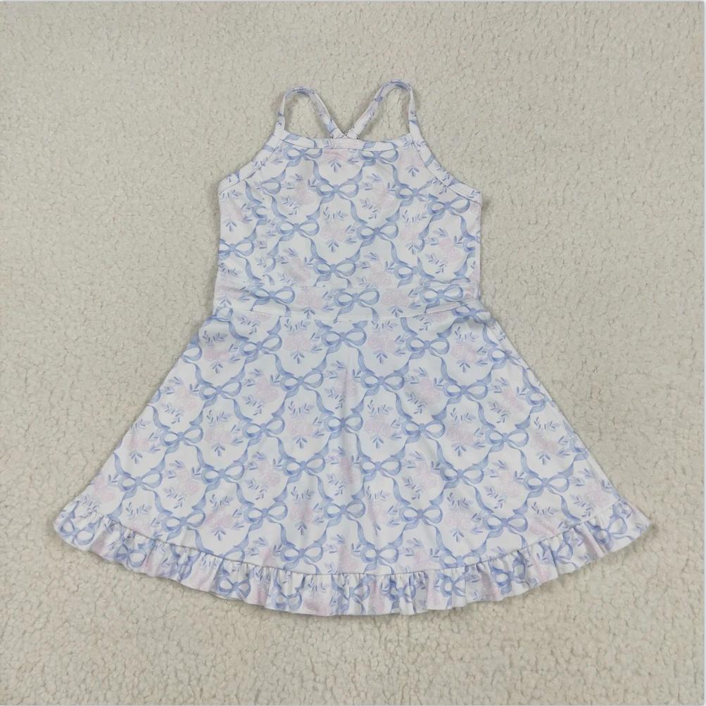 

Swimsuits Sibling Baby Girls Strap Blue Bows Floral Sports Wear Yoga Athletic Knee Length Kids Designer Cute Girls Dresses