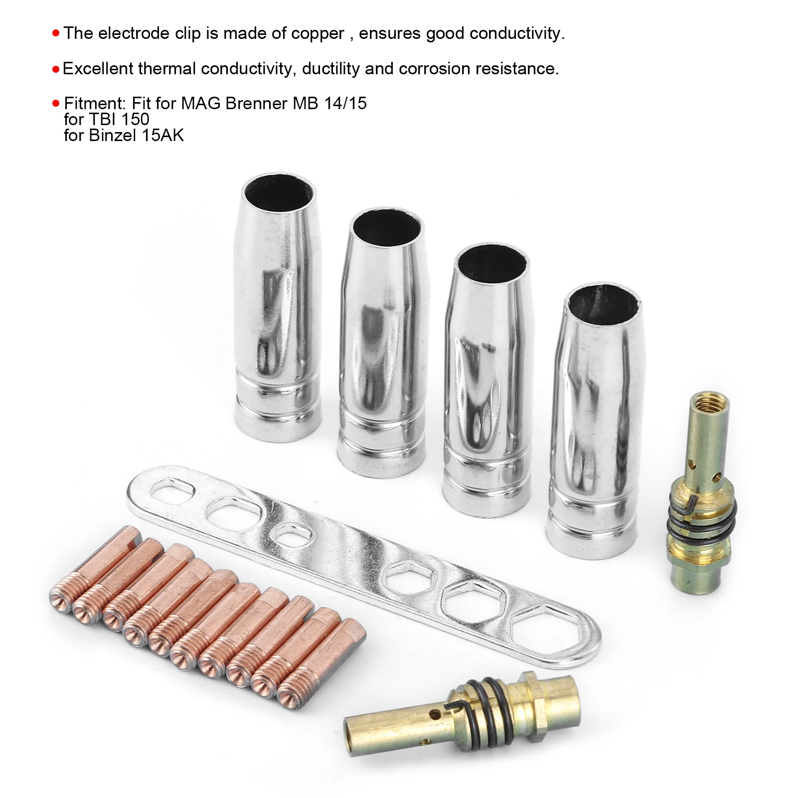 

17pcs/set Welding Torch Nozzle Kit 0.8mm Contact Tips MIG MAG Nozzle Holder Fit For Binzel 15AK