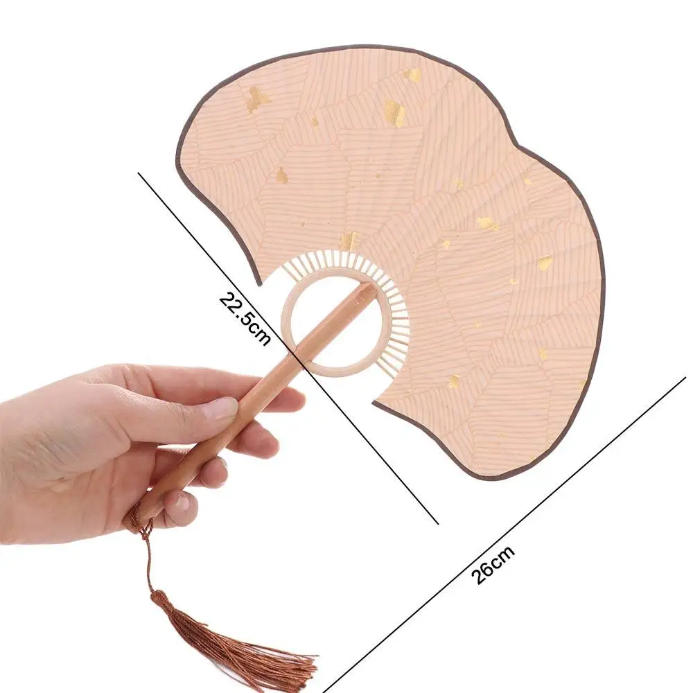 DIY Double-sided Ginkgo Round Fan Exquisite Vintage Hand Circular Fan Portable Chinese Round Fan Calligraphy Painting