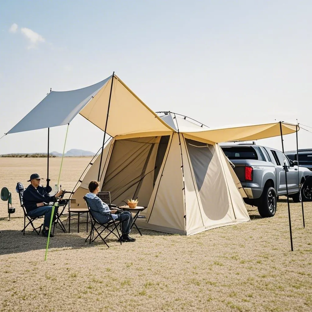 6-Person Size Car Rear Tent with Four Large Window Car Tailgate Tent Back SUV Tent with Large Awning, 6 Person Trunk Tent