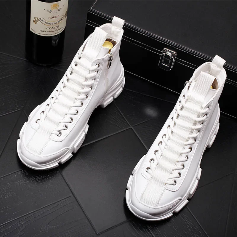 Top Quality Fashion Men\'s Casual Shoes Leather Platform Boots Men Sneakers Male Man Trending Leisure High Tops Shoes for Men