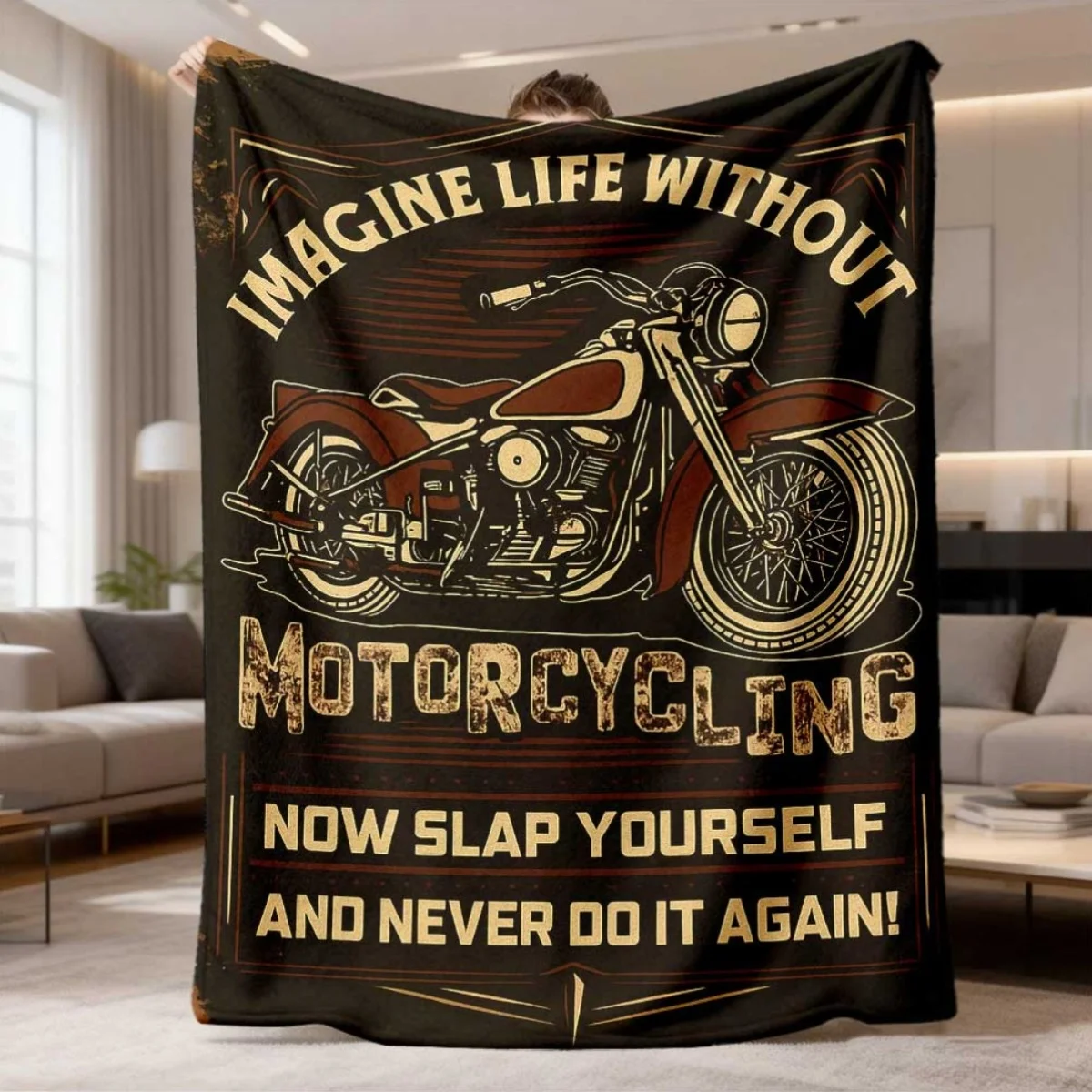 Biker Motorcycle Blanket Throw 150x200cm Large Fleece Cozy Gift for Men Women Automotive Art Decor