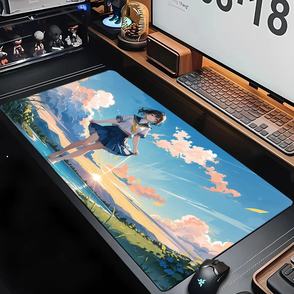 Anime Girl Mouse Pad Landscape Large Computer Office Game Table Mat XXL Rubber Anti-slip Gaming Keyboard Mousepad Long Desk Pads