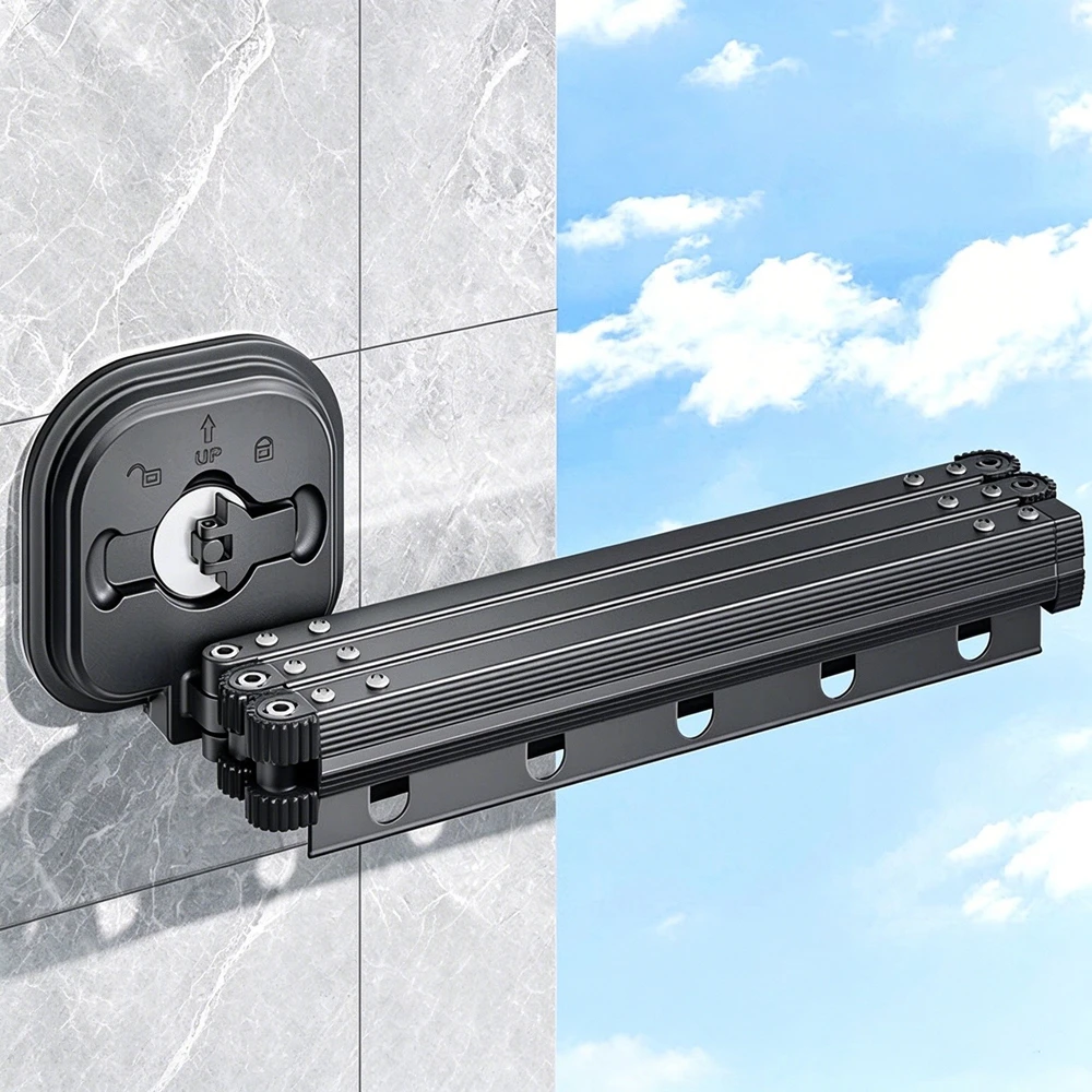 Suction Cup Folding Clothes Drying Rack, Aluminum Alloy Punch-Free 360° Rotatable Windproof Laundry Hanger for Balcony Bathroom