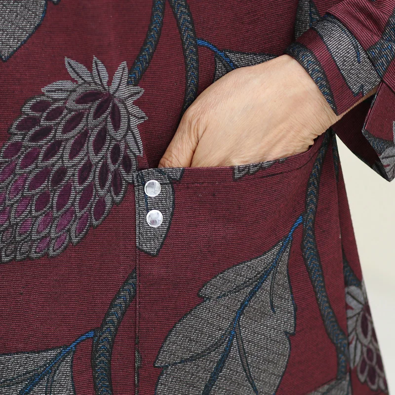 Autumn Outfit Set Long Sve Old Lady Clothes 60 Years Old Women's Faion Casual Loose Sle Outerwear Bird Flower Pattern