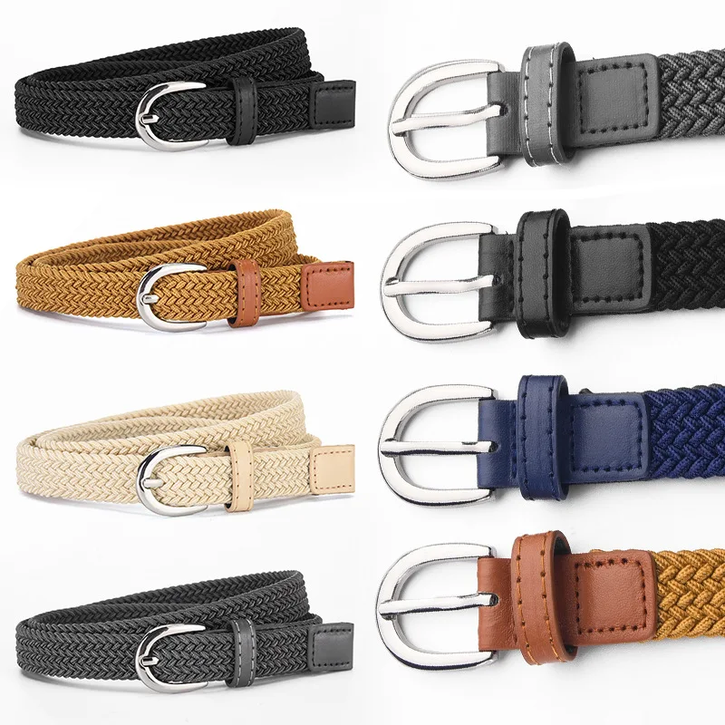5PCS  Children Unisex Wide 2cm Belt Military Training Trousers Women Fashion Elastic Lazy Braided Stretch Boys And Girls Canvas