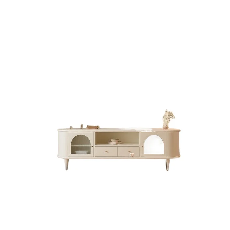 

Тумба под телевизор из массива дерева во французском стиле для небольшой квартиры, гостиной, с белым лаковым покрытием и стеклом Changhong, журнальный столик