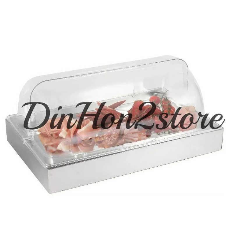 Stainless Steel Chilled Display Stand Ice Tray Transparent Fresh-keeping Cover Flip Display Dust Cover Buffet