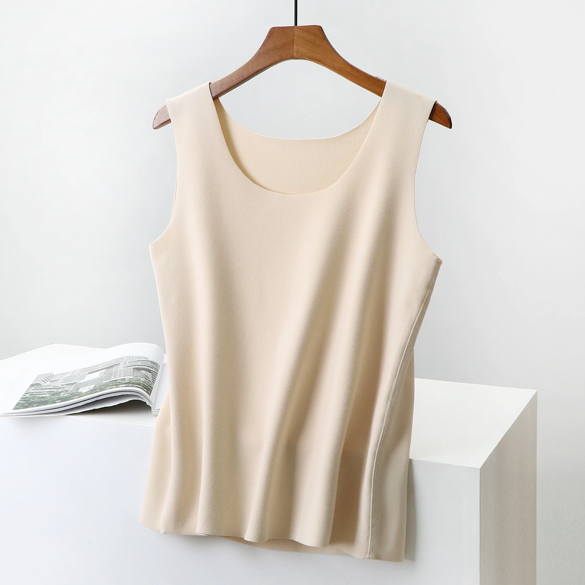 따뜻한 여성용 겨울 조끼 라운드 넥 탑 플러스 사이즈 슬림 핏 이너웨어 다용도 가을 7월 디어 브랜드