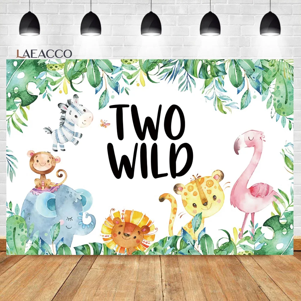 Laeacco Safari Birthday Backdrop Forest Woodland Jungle Animals Tropical Baby Shower Portrait Customized Photography Background