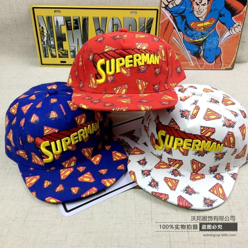 DC Anime Figure Superman Flat Brim Cotton Printed Baseball Cap Peaked Cap Adjustable Clothing Accessories Birthday Gifts