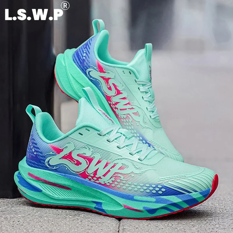 Men's Running Shoes, Tennis Shoes, Professional Sports Running Shoes, with a Fine Fly-Knit Upper That Is Breathable and Sweat-Wicking, a High-Rebound Midsole That Provides Strong Propulsion, Non-Slip Tread Sole That Prevents Slipping, and a Trendy Multi-Color Gradient Appearance, Suitable for Student Physical Exams, Running, and Fitness.