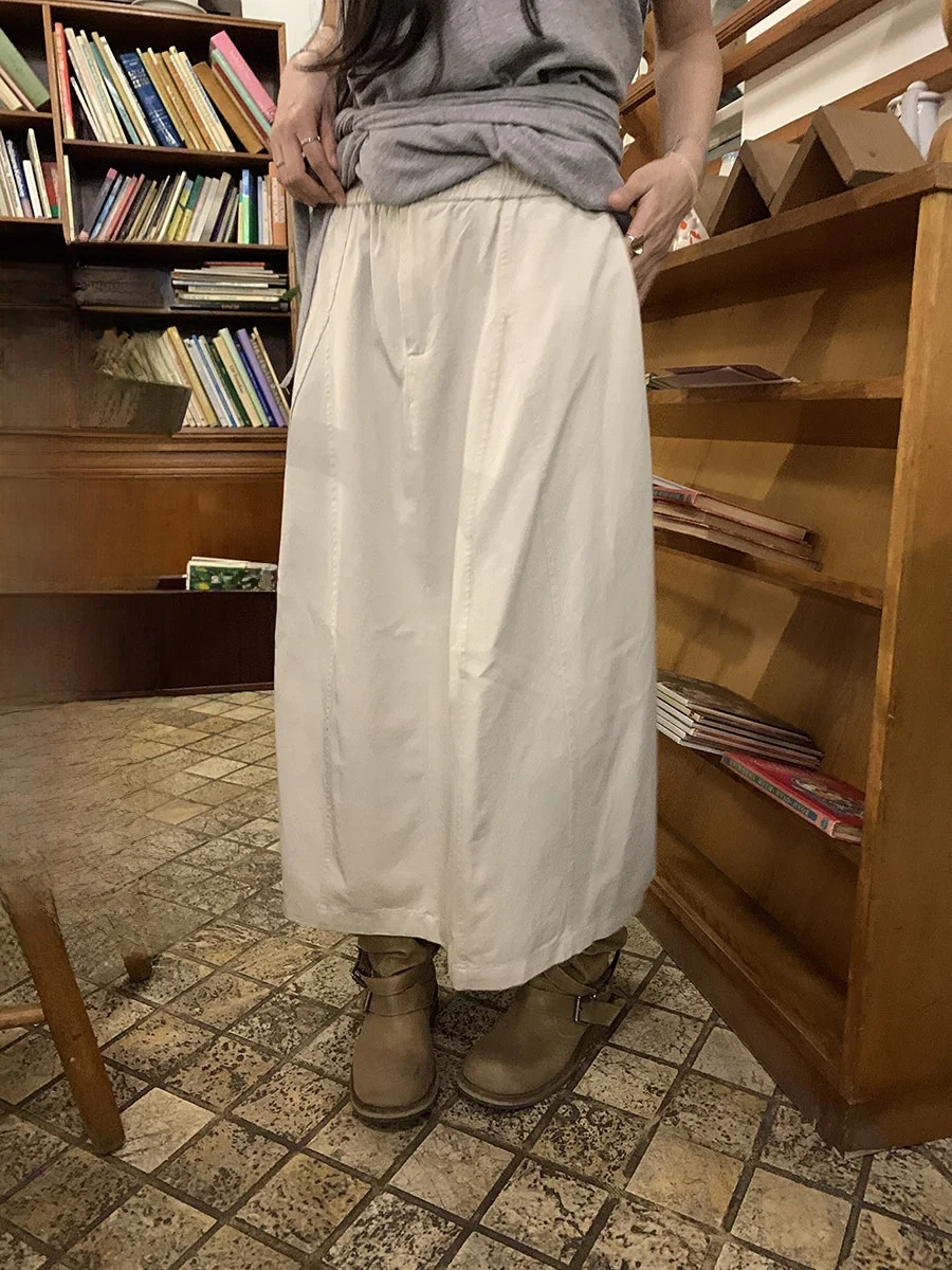 

High Waist A-Line Midi Skirt Casual Style Japanese Leisure Wind Elastic Waist Umbrella Skirt Pure Color Girl's Spring Fashion