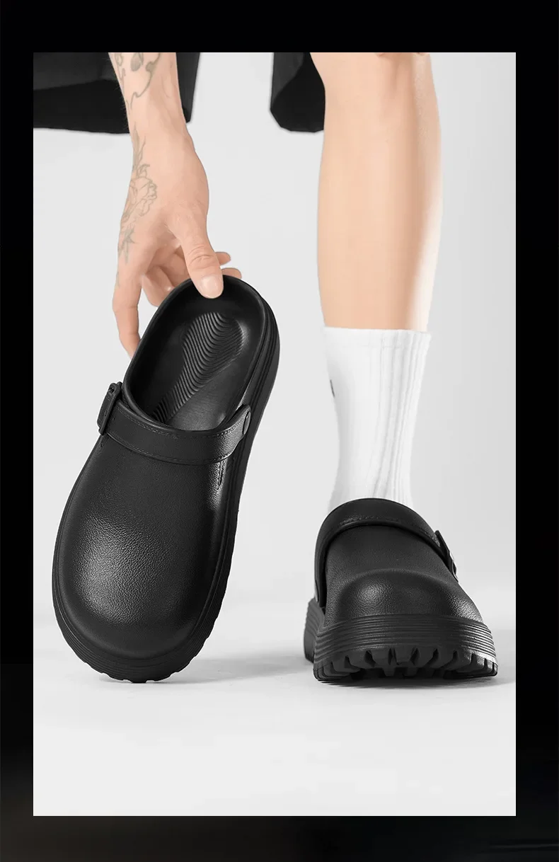 Dickbesohlte Herren-Slipper – Neuer Sommer-Stil, Slip-On, für den Außenbereich, rutschfest, höhenerhöhend, Retro, geschlossene Zehenpartie – Detail 7