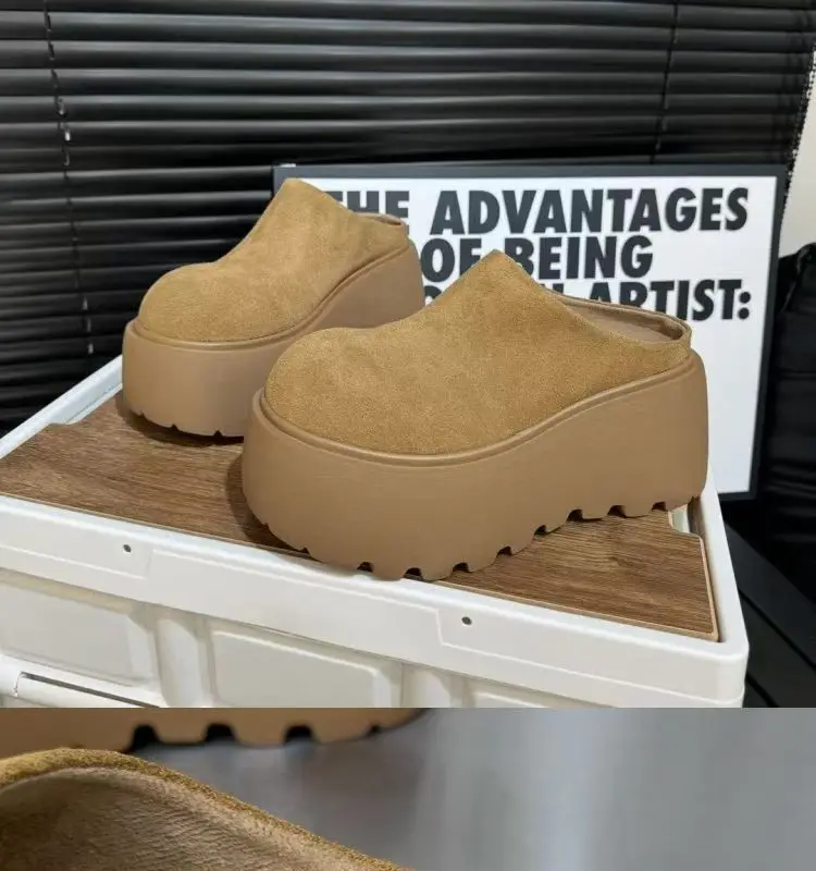 نصف شباشب برأس حقيبة سميكة القاع للنساء لباس خارجي 2025 نصف شباشب جديدة متعددة الاستخدامات لزيادة الارتفاع