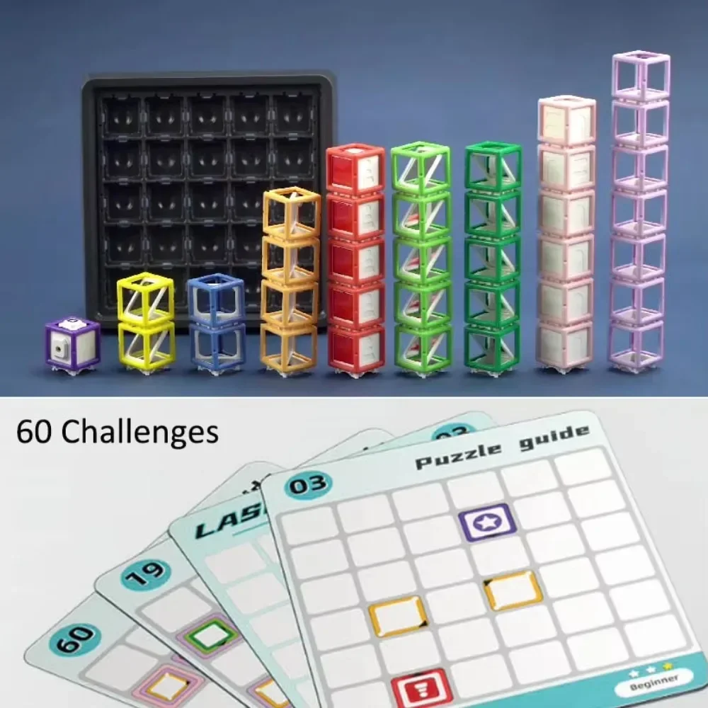 레이저 미로 논리적 사고 훈련 보드 게임 어린이를위한 교육 장난감 스태킹, 60 레벨 도전 레이저 미로 줄기 게임 완구
