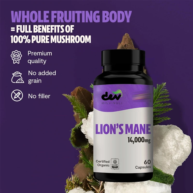 Lion Mane Supplement Capsules 14000 mg - Lion Mane, Highly Effective Extract, 14:1 Organic Mushroom Supplement view 3