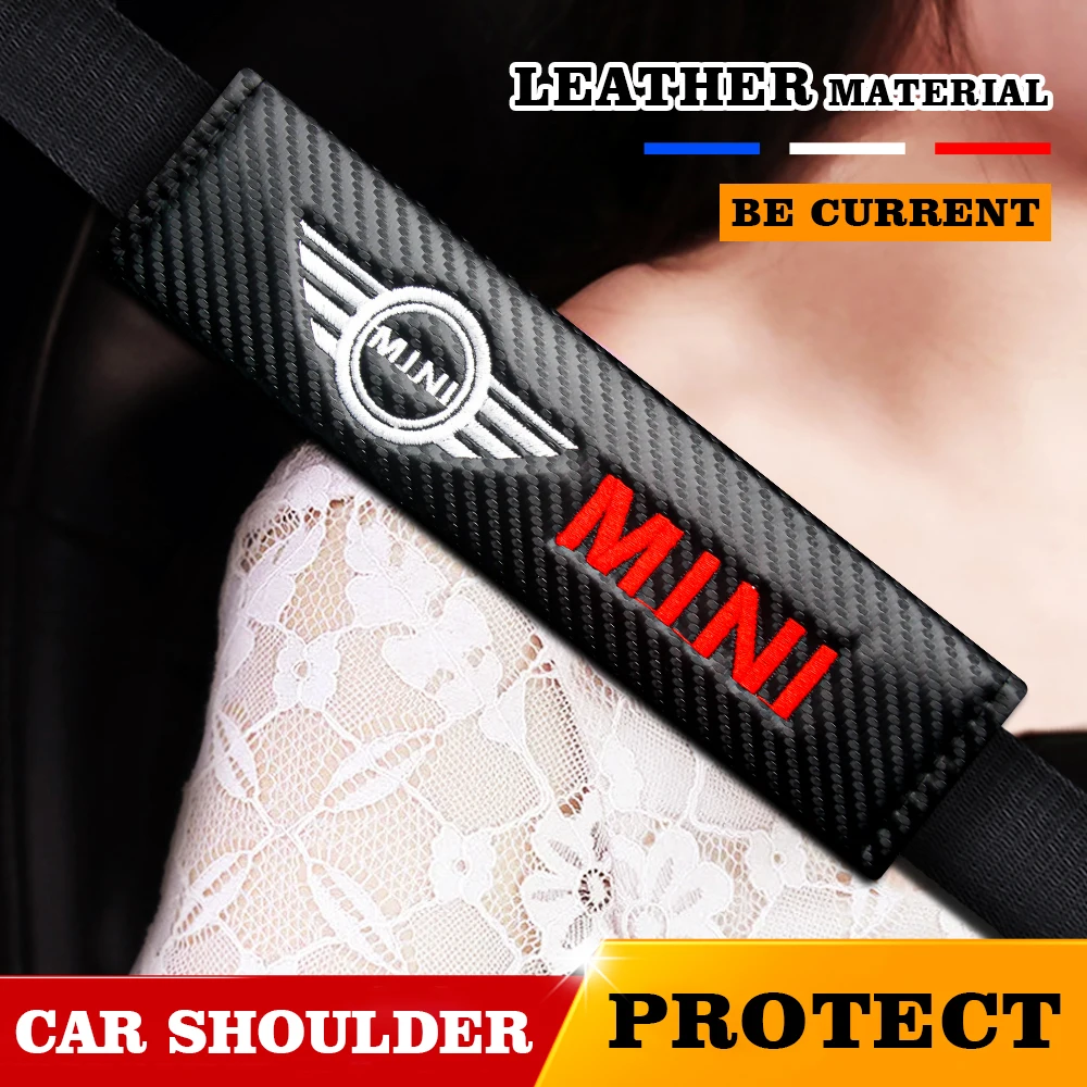 1/2PCS Carbon Fiber Car Emblem Seat Belt Cover Shoulder Support Pads Guard Mat for Mini Cooper Countryman Clubman JCW F55