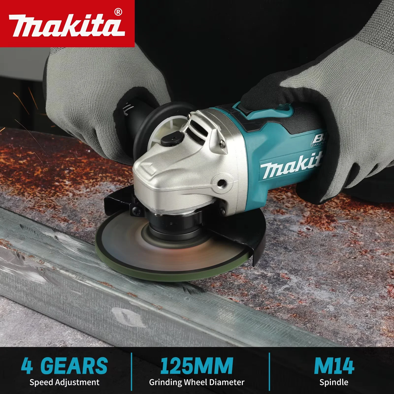 Amoladora Angular Makita DGA506 de 18V y 125mm, Máquina Eléctrica de Pulido, Amoladora y Cortadora de Metal sin Escobillas