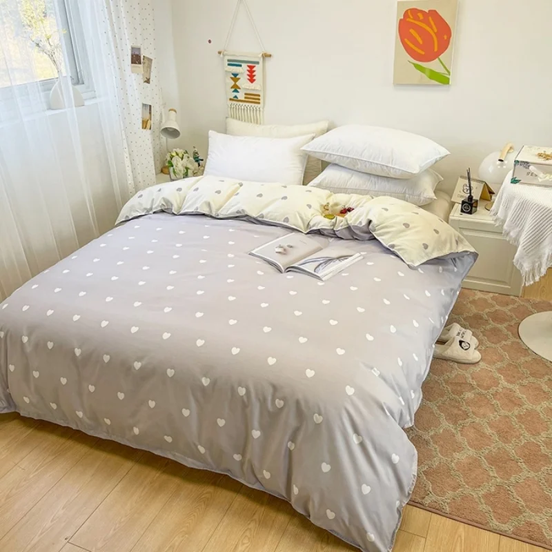 1Pc Soft Polyester Duvet Cover RU Single Quilt Cover Nordic Style Grey Heart Comforter Covers Home Student Dormitory Bed Linens