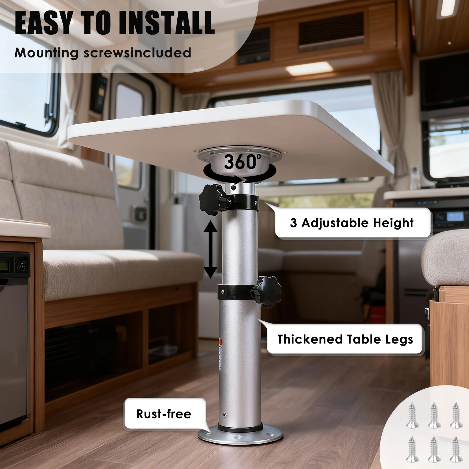 

3-Level Pneumatic Table Leg Base Adjustable Table Stand Bracket Air-Powered RV Table Pedestal Stand Leg Space Saving for RV Boat