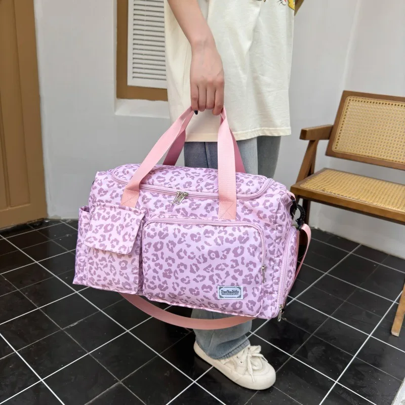 

Leopard Large Capacity Luggage Bag Sports Fitness Travel Weekender Bag with Shoe Compartment Outdoor Swimming Yoga Bags