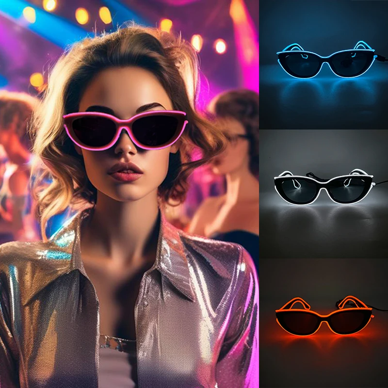 Cool Retro glowing Cat Eye Sunglasses Women fashion Sunglasses led light up Sunglasses for nightclub party music festival props