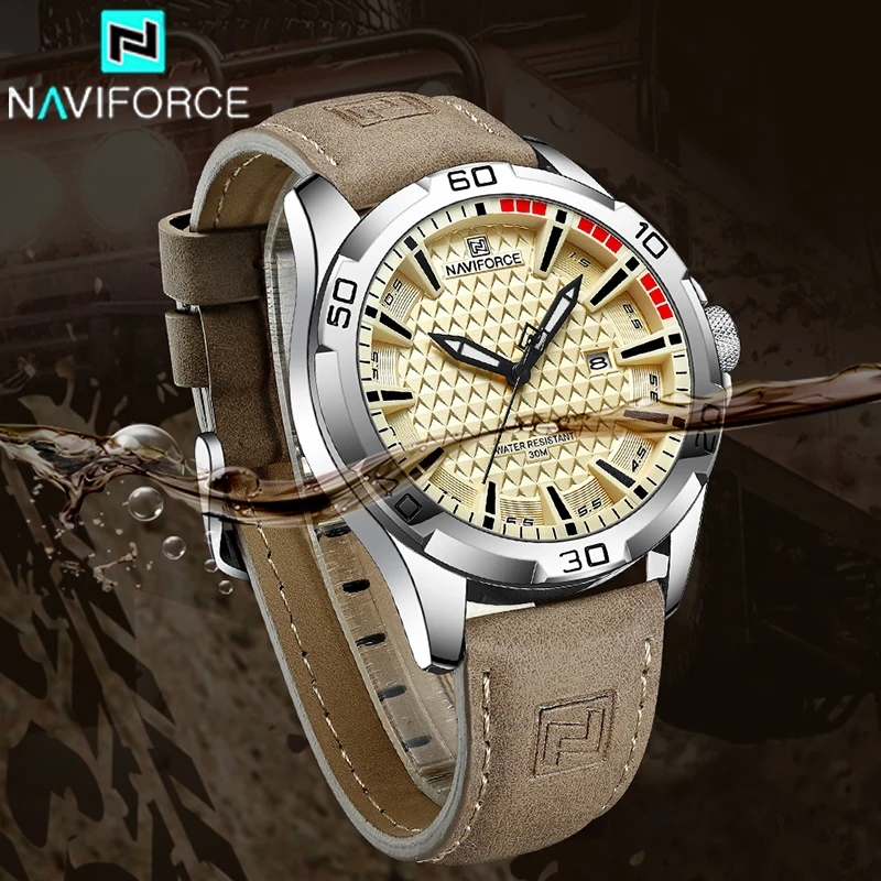 NAVIFORCE Brand Men Fashion Quartz Watches Male Leather Strap Sport Waterproof Wristwatches Calendar Men Clock Relogio Masculino