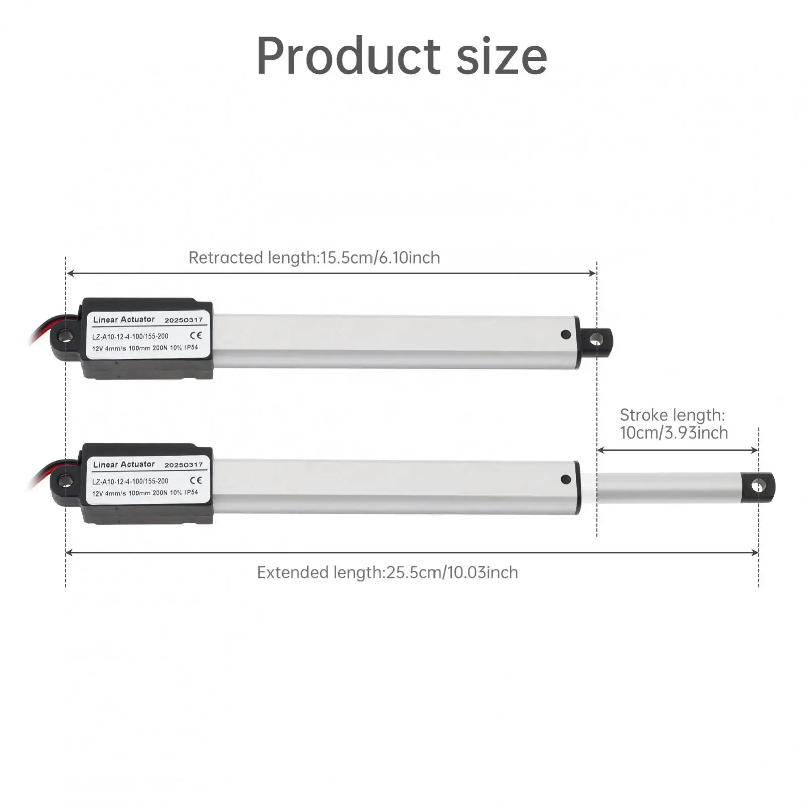 100 mm / 4 inch Stroke Speed 4 Mm/s, 15 Mm/s Mini Electric Linear Motion Actuator Brackets for Car RV Electric Door Opener