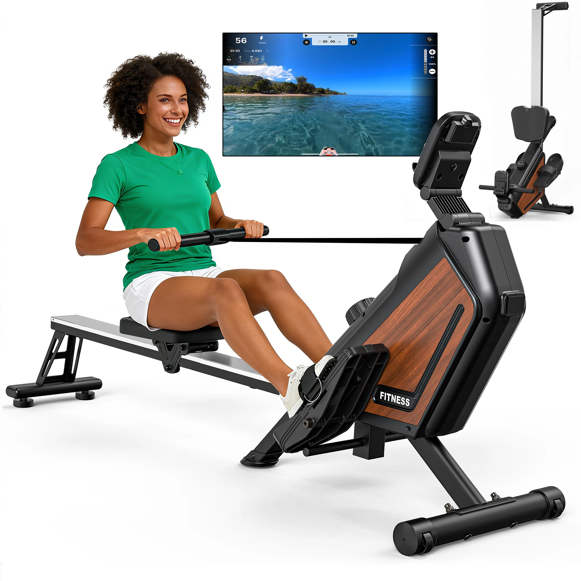 MettleMatic Faltbares Rudergerät - 16 Stufen Magnetischer Widerstand & LCD-Monitor - 300N Leises Rudergerät für Cardio-Training zu Hause