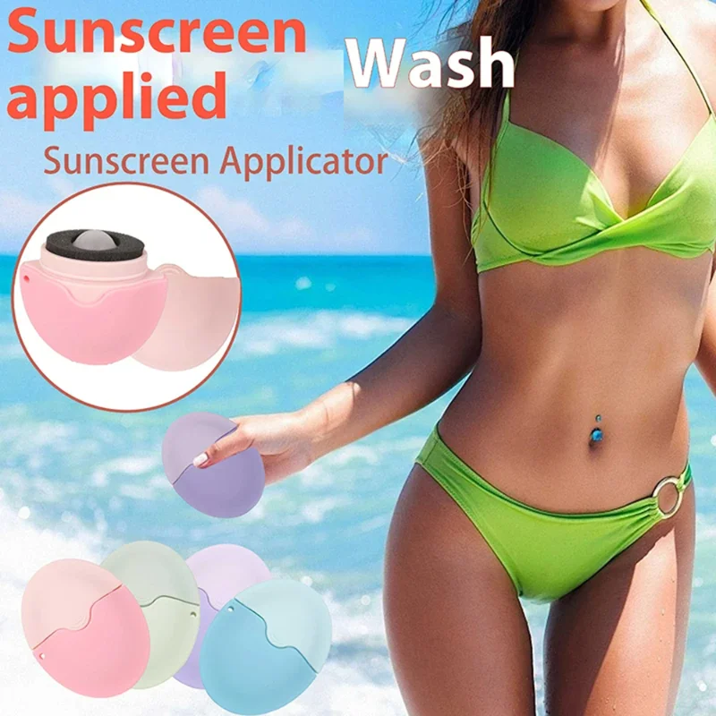 

Sunscreen Applicator Outdoor Travel Silicone Roll on Sponge Applicator Portable Oval Suncream Roller Applicator 4 Color