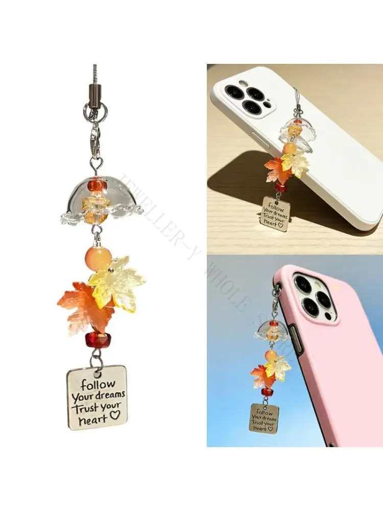 R7UF Wind Maple Designs Pendant For Stress Relief Autumn Decoration Practical Keychain Lanyard Accessory