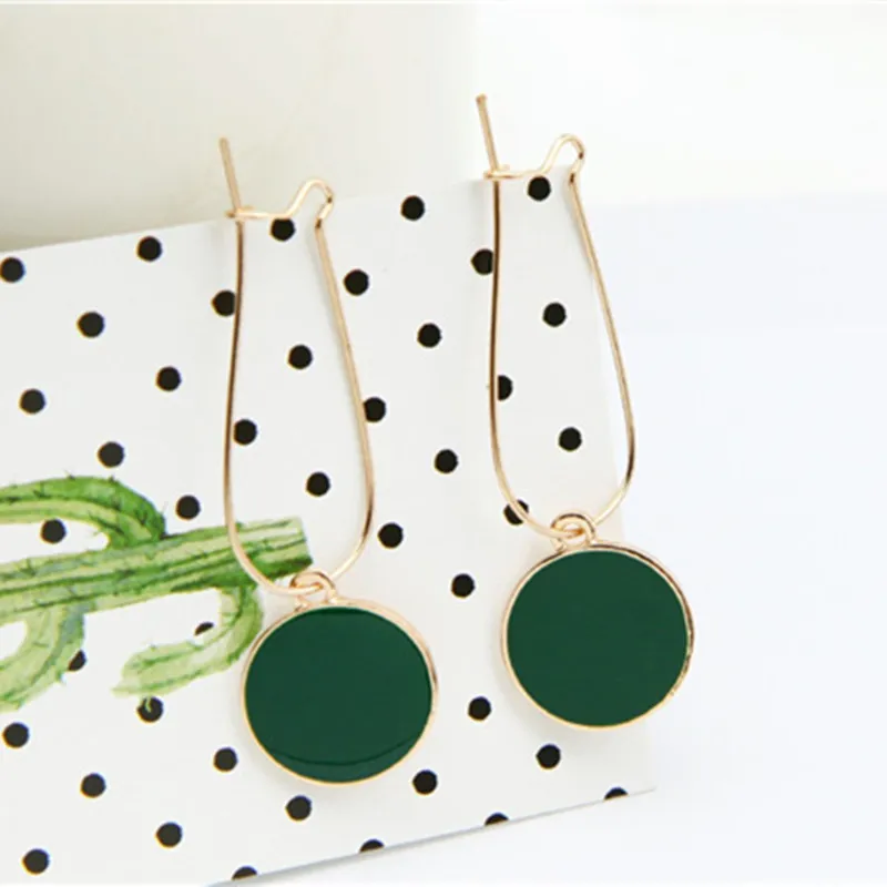 New Selling Simple Green Circle Small Fresh Girls Earrings Female Personality Wild Vintage Round Earrings