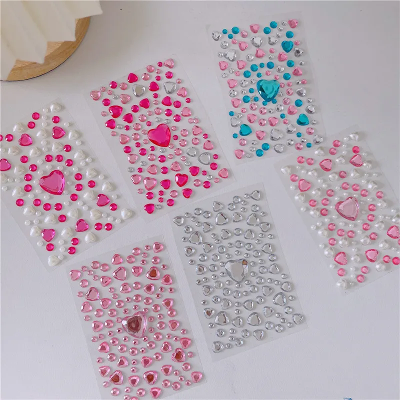 3D Heart Shape Gem Face Stickers Shiny Diamond Photo Album Cartoon Decals Stationery Kids Children DIY Decor Sticker Wholesale