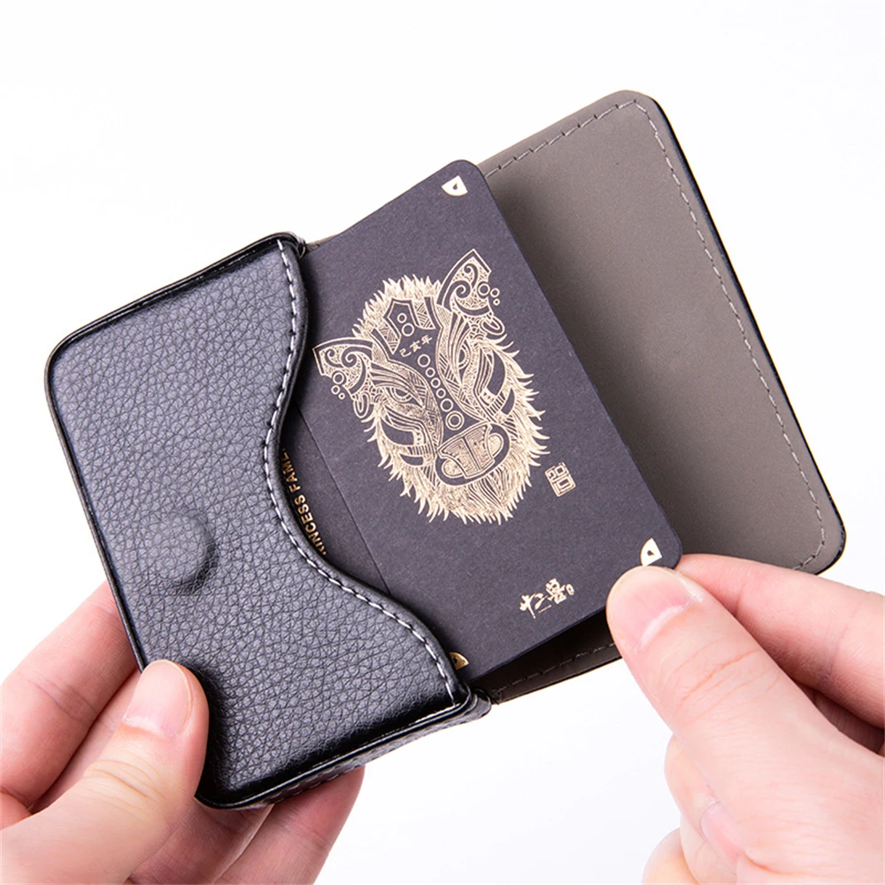 1pcs Pu Leather Magnetic Business Card Case Portable Credit Card Pocket Large Capacity Business Card Holder For Women Men Office