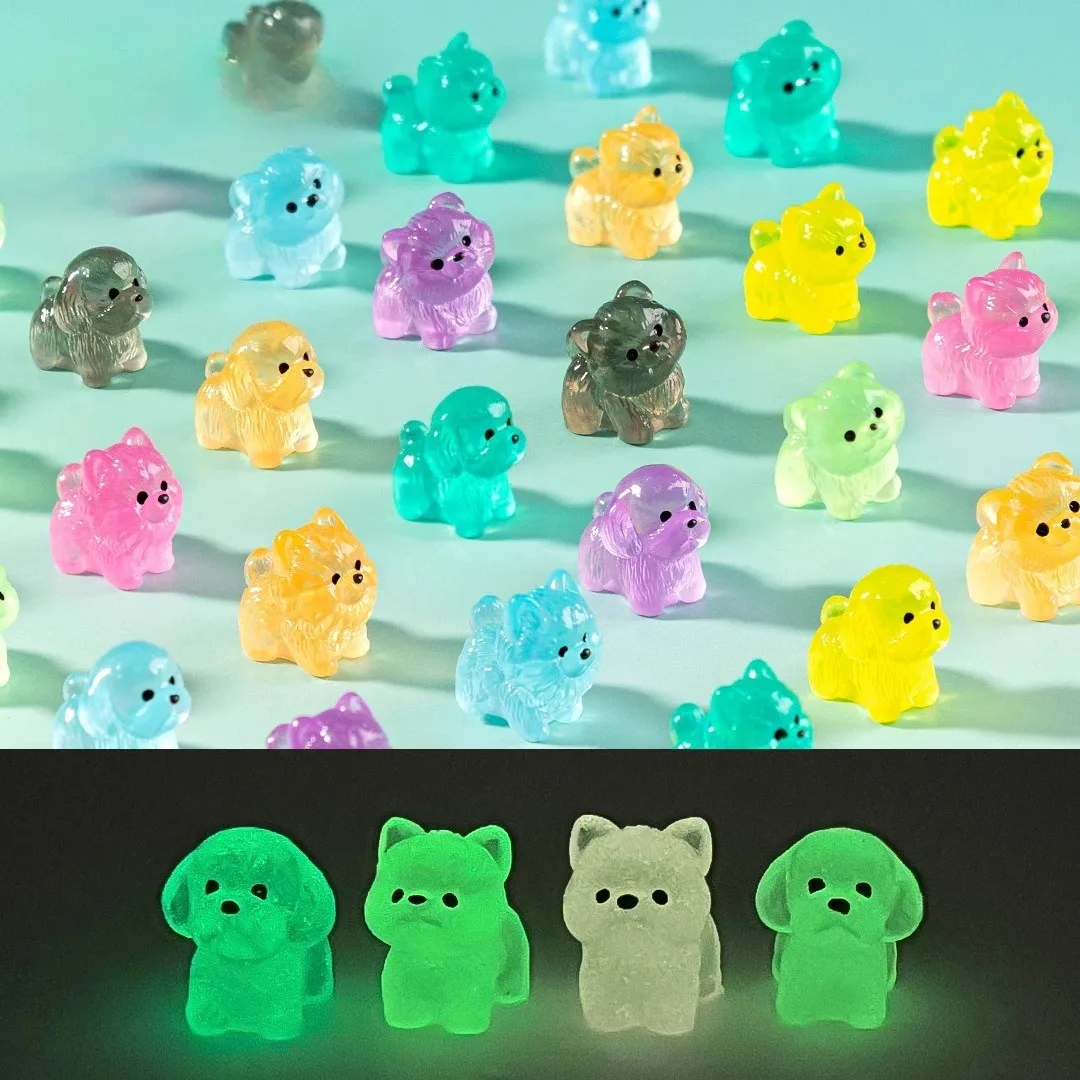 8Pcs Glow In The Dark Mini Puppy Figures Luminous Dog Miniature Doll DIY Fairy Garden Landscape Craft Findings
